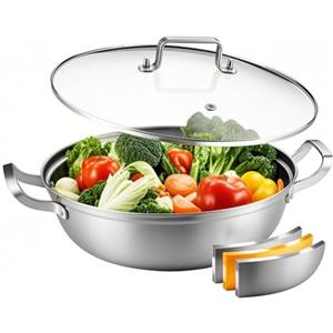 DELARLOCHEF Pentola in acciaio inossidabile 30 cm - Pentola per minestre con coperchio di vetro, adatta a tutte le fonti di cottura