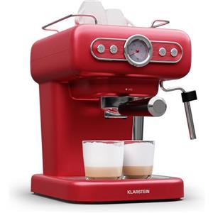 KLARSTEIN - Macchina per espresso con montalatte, mini macchina per caffè espresso da 1,2 litri con portafiltro, piccola macchina del caffè da 950 Watt, acciaio inox