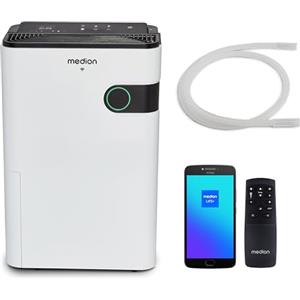 MEDION Deumidificatore MEDION con app e controllo vocale (serbatoio dell'acqua da 5L, fino a 40m², prestazioni di deumidificazione 24L/giorno, potenza massima 280W, 2 livelli di velocità, funzionamento touch