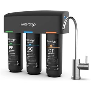 Waterdrop TSB Filtro Acqua Sistema con Rubinetto Dedicato Goccia, 3 Stadi Depuratore Acqua Domestico per Sotto Bancone, Certificato da NSF/ANSI 42, Rimuove Fluoruro, Piombo, Cloro, Cattivo