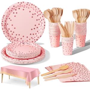 Nkaiso Stoviglie Per Feste, 141 Pezzi Rosa e Rosa Oro Set Compleanno Bambina Include Piatti Carta Usa e Getta Bicchieri Tovaglioli per Matrimoni Anniversari Decorazioni Festa -20 Ospiti