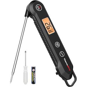 ThermoPro TP03H Nero IPX6 Termometro Cucina Digitale Istantaneo Impermeabile per Cucinare Termometro da Cucina con Calibrazione e Retroilluminazione Adatto per Barbecue, Carne, Forno, Pasticceria