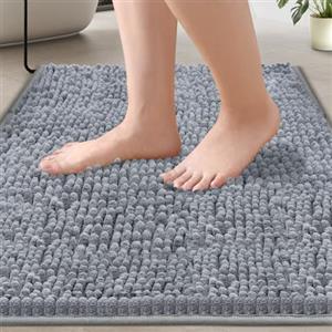 Flintronic Tappeto Bagno Antiscivolo e Morbido in Ciniglia e Microfibra, Lavabile in Lavatrice, Grigio, 40 x 60 cm