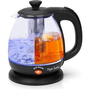 Taylor Swoden Bollitore Elettrico Piccolo 1,0 L, 2200W, Bollitore in Vetro con Filtro smontabile INOX, funzione di Mantenimento Caldo, Ebollizione Rapida, Teiera con infusore, BPA-Free