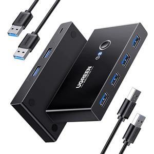 UGREEN 4 Porte Switch USB 3.0 2 Ingressi e 4 Uscite Commutatore con 2 Cavi per la Condivisione di Tastiera, Mouse, Unità Flash, Hard Disk, Stampanti, Scanner ecc