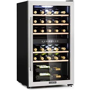 KLARSTEIN Cantinetta Vino, Cantinetta Vino Refrigerata a Zona Doppia per Interno/Esterni, Frigo Bar, Cantina Vino con Vetrina, Mini Bar con Protezione UV, Frigo Vino Touch, 5-22°C, 29 Bottiglie