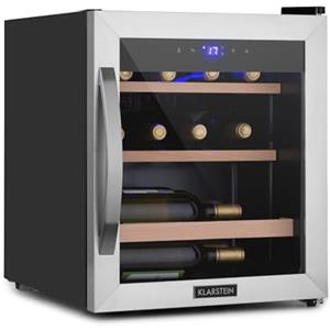 KLARSTEIN Cantinetta Vino, Cantinetta Vino Refrigerata a Zona Singola per Interno/Esterni, Frigo Bar, Cantina Vino con Vetrina, Mini Bar con Protezione UV, Frigo Vino Touch, 4-18°C, 12 Bottiglie
