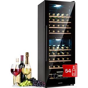 Klarstein Cantinetta Vino, Cantinetta Vino Refrigerata a Zona Doppia per Interno/Esterni, Frigo Bar, Cantina Vino con Vetrina, Mini Bar con Protezione UV, Frigo Vino Touch, 5-18°C, 54 Bottiglie
