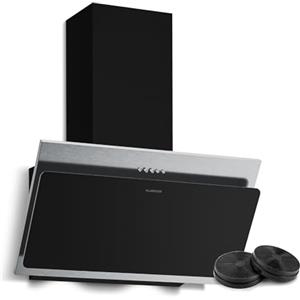 Klarstein Alessia Cappe Inclinate - 60cm Cappa Angolare, 404 m³/h, LED, A+++, 3 Velocità & Boost, Filtro Carbone, Acciaio Inox & Vetro Nero, Aspirante o Ricircolo, Cappa Cucina