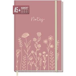 Häfft paper&you® taccuino A5+ a scacchi con Banda elastica "Fiori fini rosé" 156 pagine, 78 fogli, come diario, agenda, quaderno - Sostenibile & rispettoso con il clima