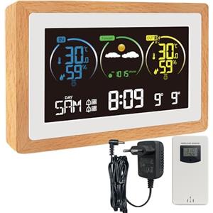 KETOTEK Stazione Meteo con Sensore Esterno Termometro Igrometro Interna Esterna Stazione Meteorologica Wireless con Previsioni Meteo, Barometro, Orologio Radiofonico DCF, Retroilluminazione Regolabile