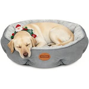 Nobleza Cuccia Cane Gatto Interno, Cuscino Rotonda Lavabile per Cani Taglia Piccola, Lettino Ciambella Morbida per Animali, Anti-Scivolo, Lati Rialzati, Grigio, Ø80 x 18 cm