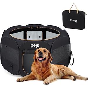 KingCamp Recinto Gioco per Cani 127 x 127 x 60 cm, Pop-up Recinzione Pieghevole con Rete Traspirante per Animali Domestici, Portatile Box per Gatto Coniglio Interno Esterno, in Tessuto Oxford, Nero L
