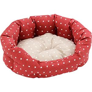 Baroni Home Cuccia per Cane e Gatto in tessuto Rosso con Cuori Taglia M 45x55 cm, Morbido Divano Ovali, Comodo, per Camera da Letto Salotto Corridoio, Lavabile