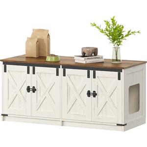Hzuaneri Mobile Lettiera per Gatti per 2 Gatti, Mobiletto per Lettiera Nascosta, Cuccia per Gatto da Interno, Stile Fattoria, 119 x 48 x 53,5 cm, Bianco Marrone CB85314X
