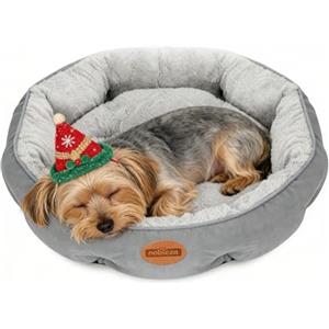 Nobleza Cuccia Rotonda per Cani e Gatti di Piccola Taglia, Morbida e Lavabile, Anti-Scivolo con Lati Rialzati, Grigio, Ø60×18 cm