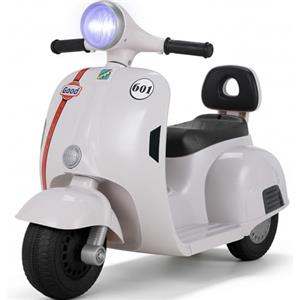 MAMIZO Moto Elettrica per Bambini 6V, Moto Giocattolo Cavalcabile a 3 ruote, Avanti e Indietro, con schienale, Fari, USB, Pedali, Musica, 72x56x37 cm, 2 km/h, max 20 kg, per bambini 3-6 anni, Bianco