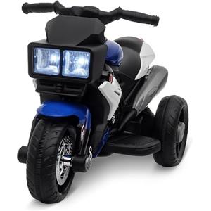 HOMCOM Moto Elettrica per Bambini 3-5 Anni 6V (max. 25kg), Velocità 3km/h, Motorino Elettrica per Bimbi con 3 Ruote, Luci e Suoni, Blu e Nero, 86x42x52cm