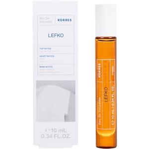 KORRES LEFKO EDT per donna e uomo, profumo unisex in pratico formato da viaggio deluxe, profumo floreale e talcato, vegano, 10 ml