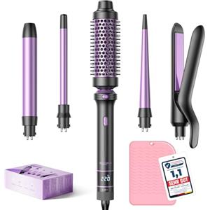 BESTOPE PRO Ferro arricciacapelli, set di ferro arricciacapelli 5 in 1 con piastra, spazzola termica, 3 ferri arricciacapelli in ceramica, 13 temperature, Lilla