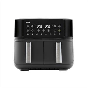Braun TwinCook 3 TD3030IBK, Friggitrice ad Aria a Doppio Cassetto, Display Digitale a LED, Capacità Totale 8L, Cottura Separata, Temperatura 80-200°, Funzione Sync, 8 Programmi, 2850W, Nero