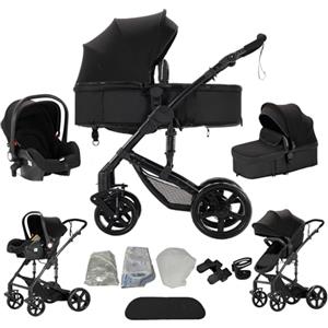 Veitoalioy Passeggino 3 in 1 Trio Neonati, Per Neonato 3 in 1 Passeggini, Carrozzino multifunzione, Passeggino Pieghevole (588 Black)