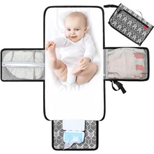 Lekebaby Fasciatoio Portatile Neonato - Fasciatoio Neonato Portatile Impermeabile e Imbottito per Viaggi e Outdoor, Fasciatoio da Viaggio Pratico con 3 Tasche, Comodo e Lavabile, Regali Neonato