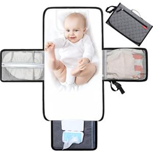 Lekebaby Fasciatoio Portatile Neonato - Fasciatoio Neonato Portatile Impermeabile e Imbottito per Viaggi e Outdoor, Fasciatoio da Viaggio Pratico con 3 Tasche, Comodo e Lavabile, Regali Neonato