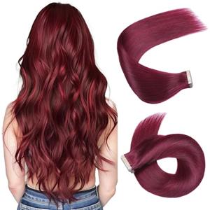 Hotlulana Capelli Veri Biadesivo Rossi(99Ja#) 20Pollici 10pcs 50cm 25g Invisible Extension Biadesive Capelli Veri Remy Skin Weft Tape in Hair Extensions Human Hair