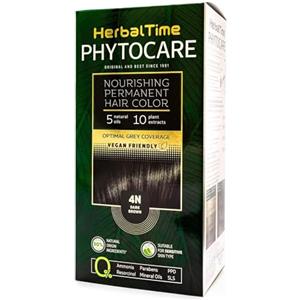 Herbal Time Tinta Permanente Phytocare | Senza Ammoniaca e Parabeni | Tintura per Capelli Professionale Naturale | Kit Tinture per Capelli | Nutri e Proteggi i tuoi Capelli | Color Castano Scuro 4N