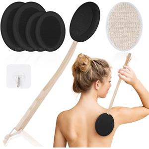 URAQT Spalma Crema Schiena, 7 Pz Applicatore Crema Schiena Applicatore di Lozione, 2 In 1 Spazzola per la Crema per la Schiena per Applicazione e Doccia, in Legno(Nero)