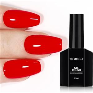 TOMICCA Smalto Semipermanente Rosso, 15ml UV LED Soak Off Semipermanente Rosso per Nail Art Gel Nail Design