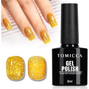 TOMICCA Smalto in gel per unghie Glitter Oro, UV/LED, per manicure fai da te, ideale per saloni di nail art, 8 ml
