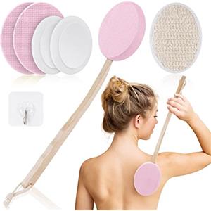 URAQT Spalma Crema Schiena, Applicatore Crema Schiena Spazzola per Schiena, Applicatore di Lozione Spazzola con 4 Teste di Ricambio, Spazzola Doccia Schiena per Applicazione di Creme Pulire Pori(B)