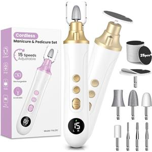 PALATALA Lima per Unghie Elettrica, Set Manicure Elettrico e Pedicure, Fresa per Unghie Professionale per Pedicure, 15 Velocità, Con 8 Accessori, Smerigliatrice più Ampia per Unghie Spesse, Casa e Salone