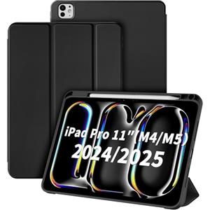 CACOE Custodia Cover Compatibile con iPad pro 2025/2024 (M5/M4) da 11 Pollici-Ultra Sottile con Funzione Leggio Slim in Pelle PU Custodia Adatta, Nero