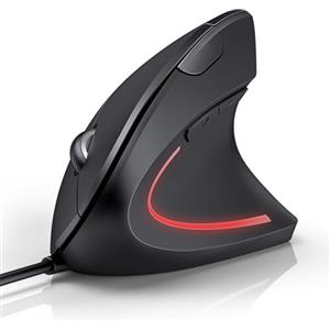 TECKNET Mouse Verticale Cablato, 6400 DPI Mouse Ergonomico con Filo, Protezione del Polso, Cavo USB 1,5 m, Topo Silenzioso con 6 Pulsanti per PC, Laptop, Windows, Mac, Nero