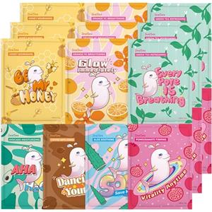 ZealSea Maschera Viso Idratante, Skincare Face Mask, Multi-effetto Beauty Set Maschere Viso per Bambina Ragazza Donne con Formula Naturali, Biodegradabile Sheet Mask per Spa Party, Lenitive 21pz