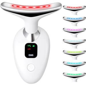 AOGOE Dispositivo di Bellezza Antirughe, 3 Modalità Massaggiatore Viso Antirughe Lifting Elettrico, 7 Colori LED Radiofrequenza Viso, 45 °C Terapia Massaggio Viso EMS Gua Sha Rassodante Viso e Collo
