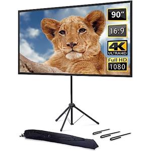 excelimage Schermo Proiettore con Treppiede, Schermo Proiettore 90 Pollici 16:9, 4K HD, Tela di Proiezione Portatile, Leggera e Compatta, Ideale per Home Theatre, Film all'interno e Esterno.