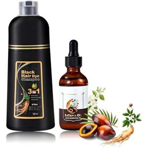 O'RMEAS Shampoo Colorante Nero, 500ml Shampoo Colorante Istantaneo + 50ml Olio per Capelli, Set Completo Colorazione Duratura e Cura