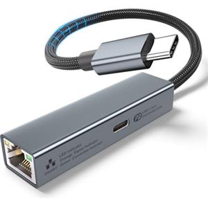 YUETUOL Adattatore Ethernet USB-C con PD60W - Adattatore LAN Tipo C a Gigabit RJ45 Ethernet 1Gbps (Thunderbolt 3/4) Compatibile con Laptop, MacBook Pro/Air, Dell XPS, Chromebook, Surface Book