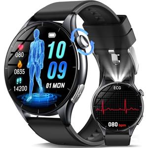 Marsyu 2026 Nuovo Smartwatch Uomo con ECG/????l????????????????????a/Pressione Sanguigna/Acido Urico/Sonno/BMI/Temperatura/Cardiofrequenzimetro,1,56"AMOLED Salutare Orologio con Torcia LED/Funzione Telefono/Pulsante SOS
