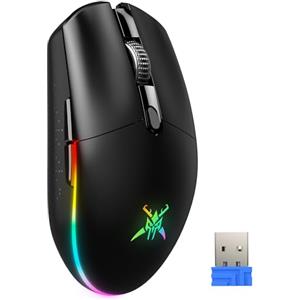 TECKNET Mouse Gaming Wireless, 8000DPI Gaming Mouse Wireless Ricaricabile, Doppia Modalità a 2.4G e Cablato, 6 Modalità RGB, Gaming Mouse Pc con Pulsanti Programmabili per Window XP/11/10/8/7, Nero