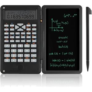 OFFCUP Calcolatrice Scientifica con LCD Lavagna Cancellabile 240 Funzioni Display a 2 Righe Pieghevole con Funzione Penna e Nota Materiale Scolastico per Liceo Università Scuola Casa（Nero）