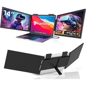 MAGICRAVEN Monitor Portatile per Laptop, 14" FHD 1080P IPS Dello Schermo Portatile Triplo Monitors Esterno, Portable Monitor per Portatile 14" a 16", Compatibile con Windows, Mac, Chrome, X-bo
