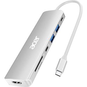 Acer Hub USB C 7 in 1, USB C Adattatore con 4K HDMI, 2 USB-A 3.0 5Gbps, PD 100W, Lettore Schede SD/TF, Sdoppiatore Multi USB per Computer/MacBook Pro Air/iPad/iPhone 15/Surface/Steam Deck (Argento)