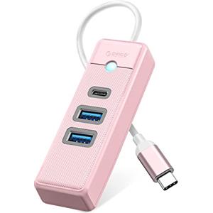 ORICO USB C Hub, ORICO 3 porte USB 3.0 Adattatore con 2 USB A, 1 Tipo C per laptop, tablet, con cavo 0.15m, Sdoppiatore USB compatibile con Mac OS 10.X e versioni successive, Linux, Android,Rosa