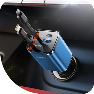 JOYROOM 【4-IN-1】 2025 JOYROOM 84W Retrattile Caricabatterie Auto USB C,【PD 45W & Ultra-compatto】 Accendisigari USB C Ricarica Rapida, 12V/24V Carica Batteria per Auto Cellulare per iPhone 16/Sumsang S25-Blu