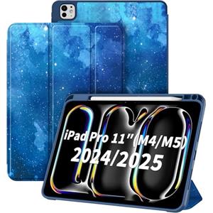 CACOE Custodia Cover Compatibile con iPad pro 2025/2024 (M5/M4) da 11 Pollici-Ultra Sottile con Funzione Leggio Slim in Pelle PU Custodia Adatta, Stella Blu